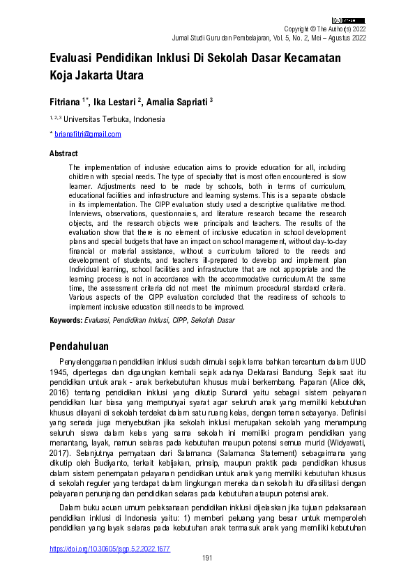 (PDF) Evaluasi Pendidikan Inklusi Di Sekolah Dasar Kecamatan Koja ...