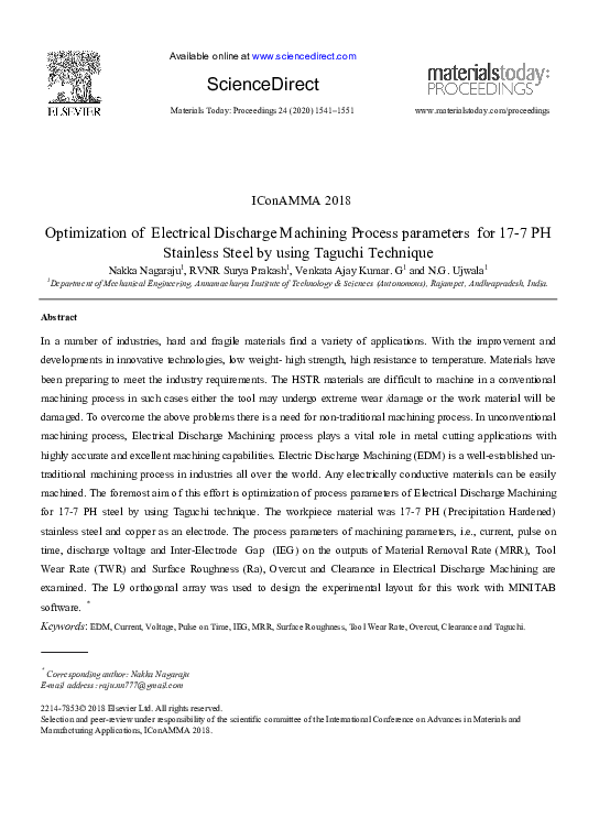 (PDF) Optimization of Electrical Discharge Machining Parameters in ...
