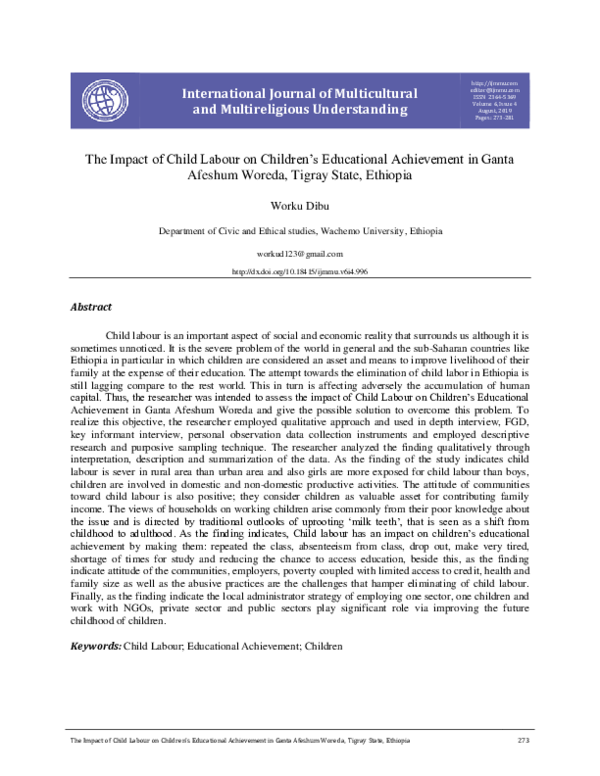 (PDF) The Impact of Child Labour on Children’s Educational Achievement ...