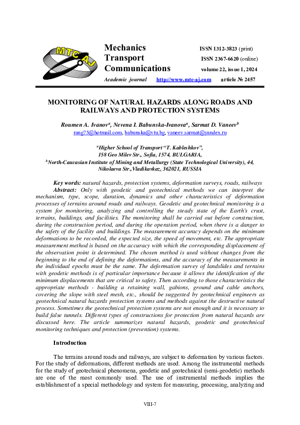 Pdf Monitoring Of Natural Hazards Along Roads And Railways And