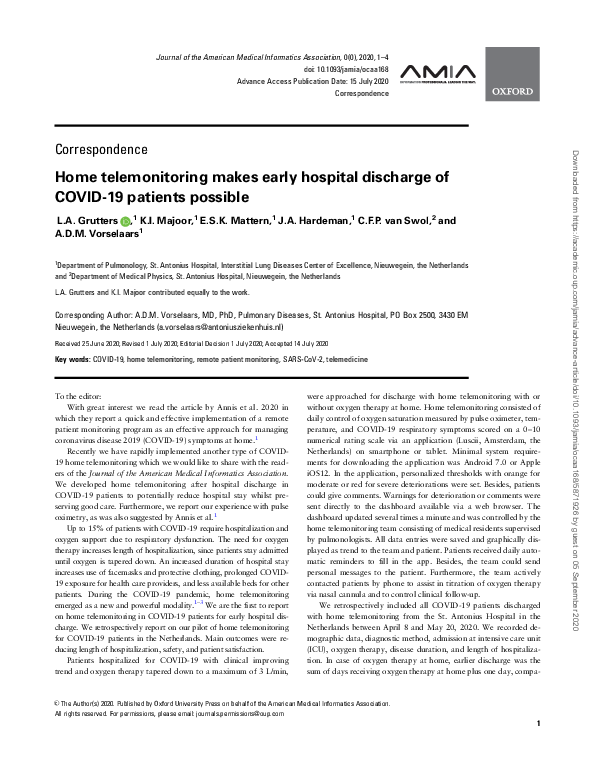 (PDF) Home telemonitoring makes early hospital discharge of COVID-19 ...