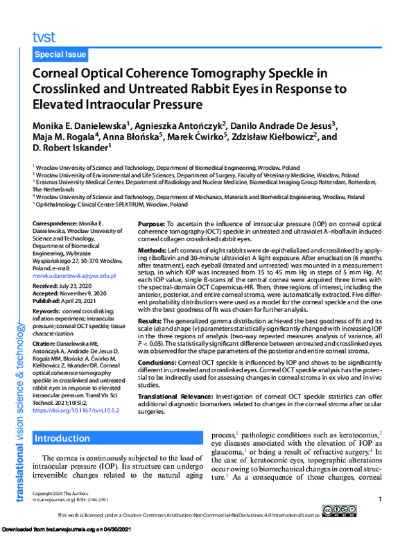 (PDF) Corneal Optical Coherence Tomography Speckle in Crosslinked and ...
