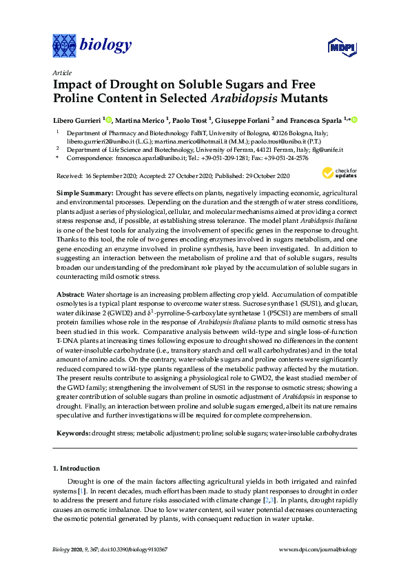 (PDF) Impact of Drought on Soluble Sugars and Free Proline Content in ...