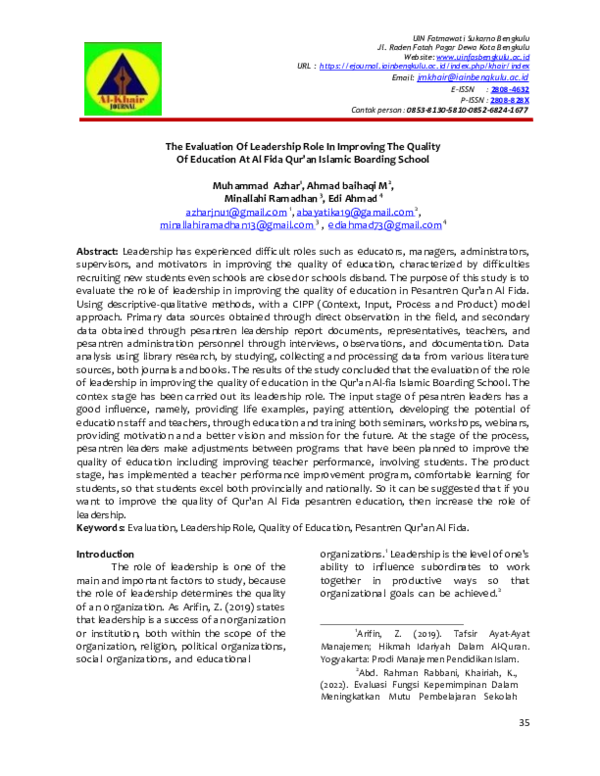(PDF) The Evaluation Of Leadership Role In Improving The Quality Of ...