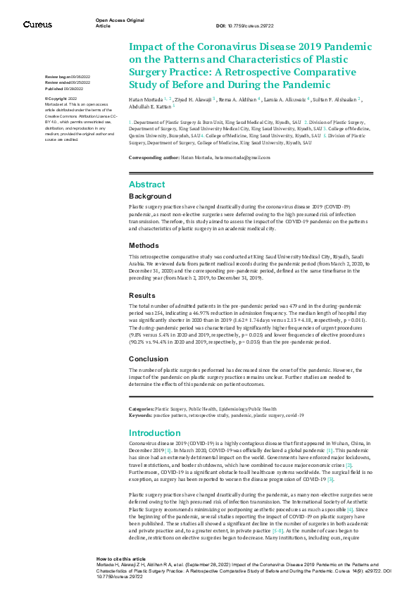 (PDF) Impact of the Coronavirus Disease 2019 Pandemic on the Patterns ...