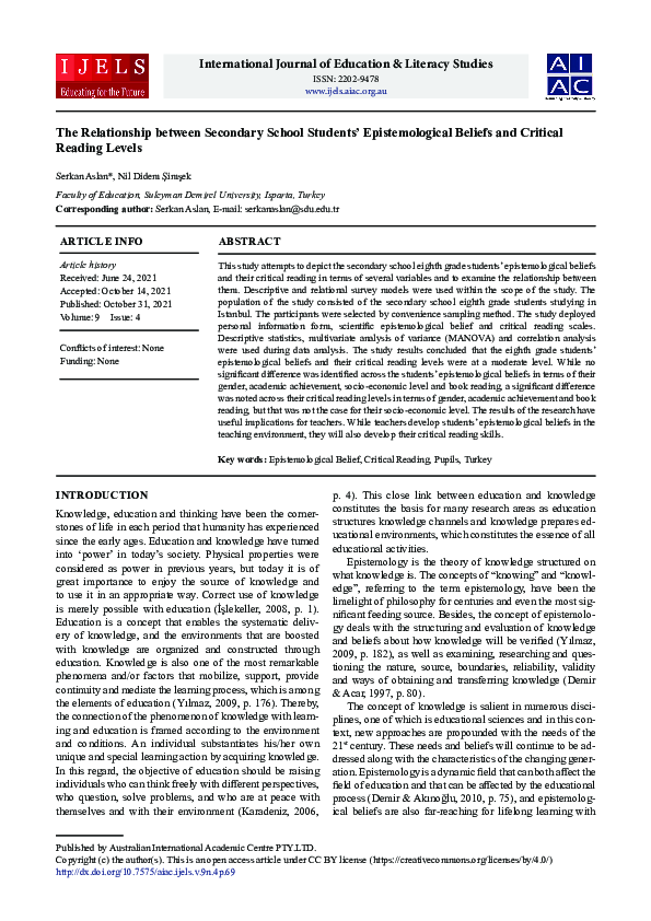 (PDF) The Relationship between Secondary School Students ...