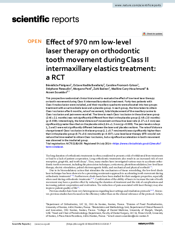(PDF) Effect of 970 nm low-level laser therapy on orthodontic tooth ...