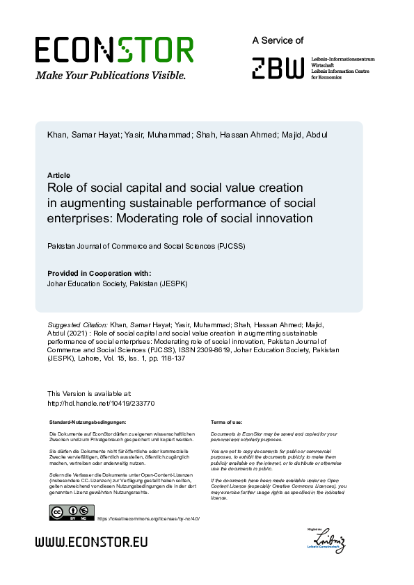 (PDF) Role of social capital and social value creation in augmenting ...