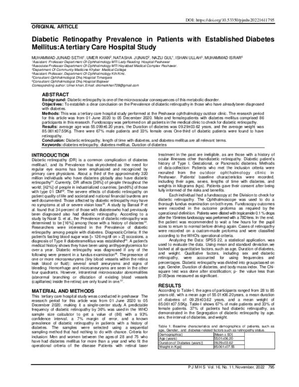 (PDF) Diabetic Retinopathy Prevalence in Patients with Established ...