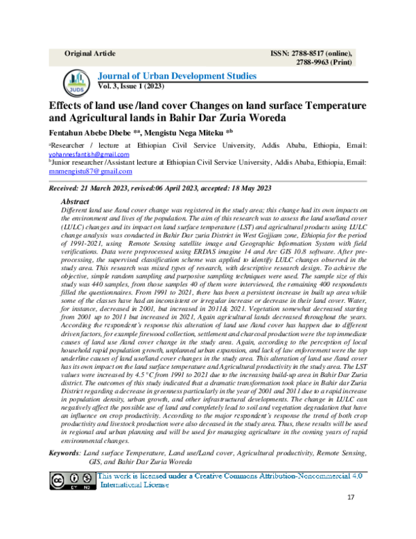 (PDF) Effects of land use /land cover Changes on land surface ...