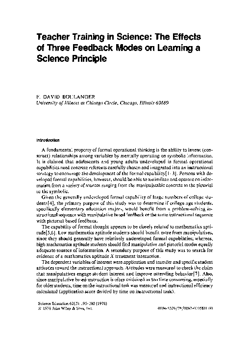 (PDF) Teacher training in science: The effects of three feedback modes ...