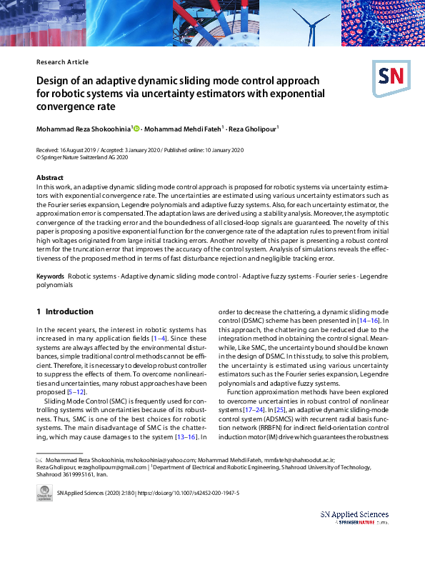 (PDF) Design of an adaptive dynamic sliding mode control approach for ...