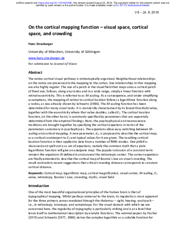 (PDF) On the cortical mapping function – visual space, cortical space ...