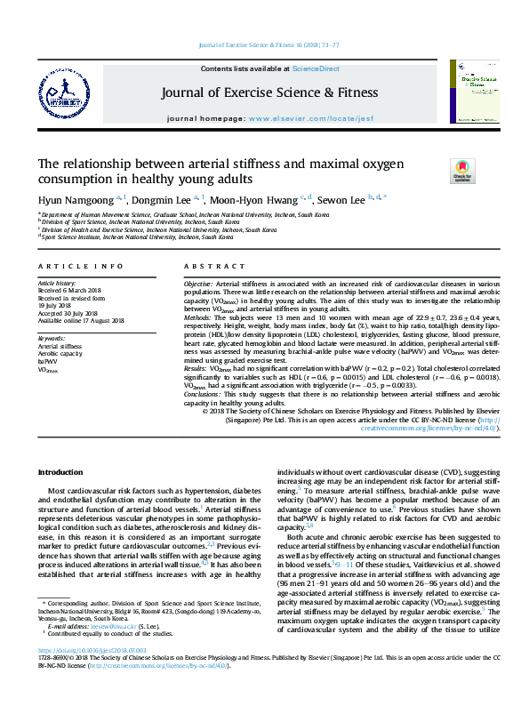 (PDF) The relationship between arterial stiffness and maximal oxygen ...