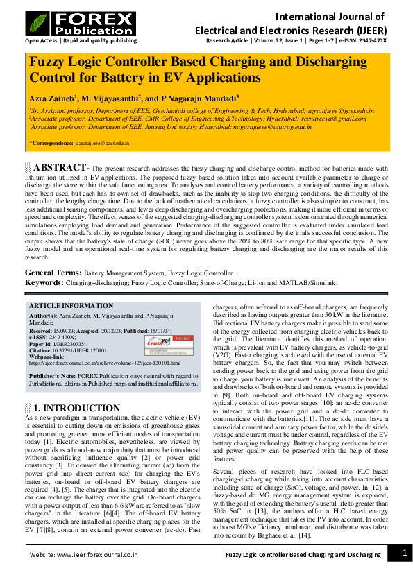 (PDF) Fuzzy Logic Controller Based Charging and Discharging Control for ...