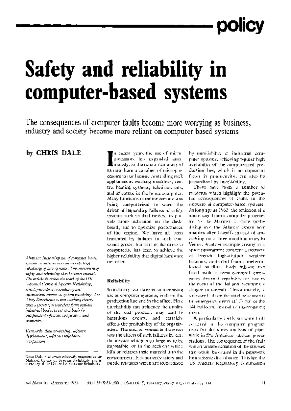 (PDF) Safety and reliability in computer-based systems
