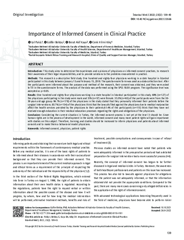(PDF) Importance of Informed Consent in Clinical Practice