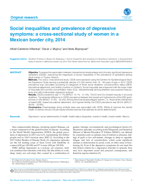 (PDF) Social inequalities and prevalence of depressive symptoms: a ...