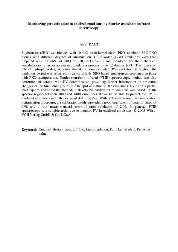(PDF) Monitoring peroxide value in oxidized emulsions by Fourier ...