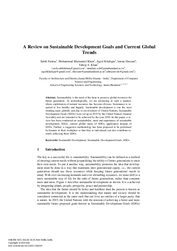 (PDF) A Review on Sustainable Development Goals and Current Global Trends