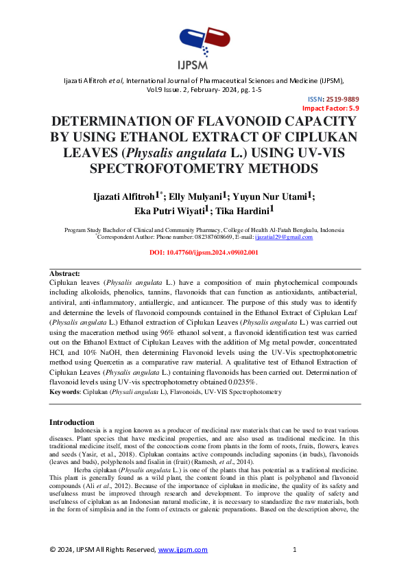 (PDF) DETERMINATION OF FLAVONOID CAPACITY BY USING ETHANOL EXTRACT OF