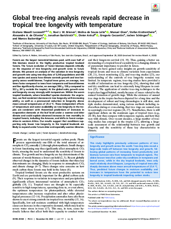 (PDF) Global tree-ring analysis reveals rapid decrease in tropical tree ...