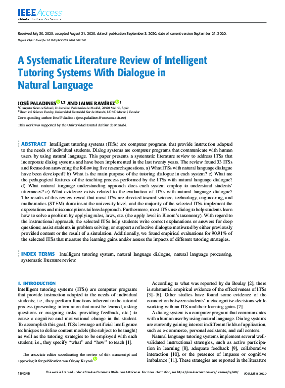 (PDF) A Systematic Literature Review of Intelligent Tutoring Systems ...