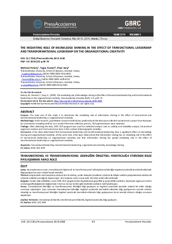 (PDF) The mediating role of knowledge sharing in the effect of ...