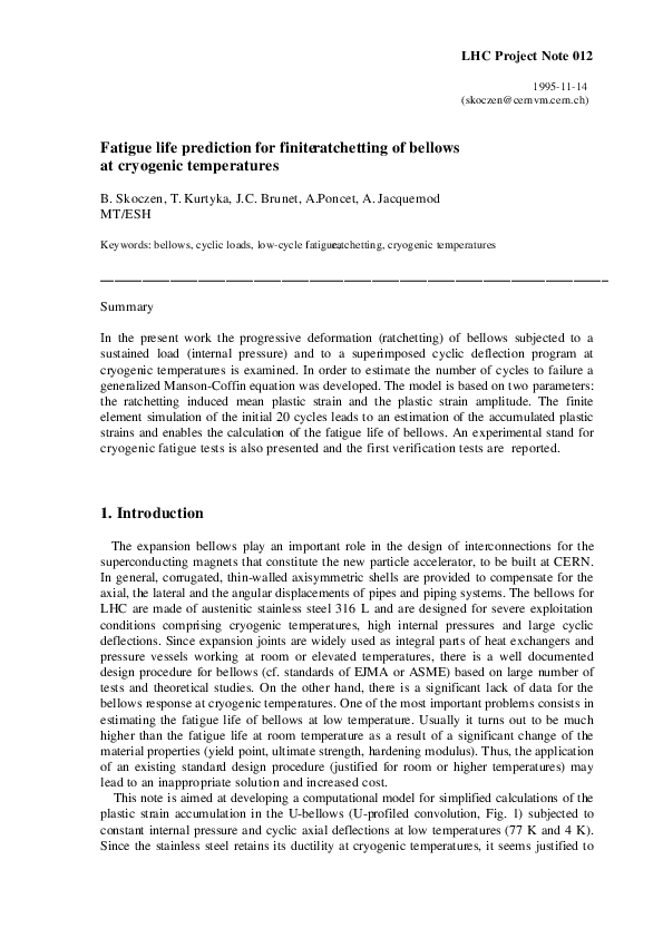 (PDF) Fatigue Life Prediction for Finite Ratchetting of Bellows at ...