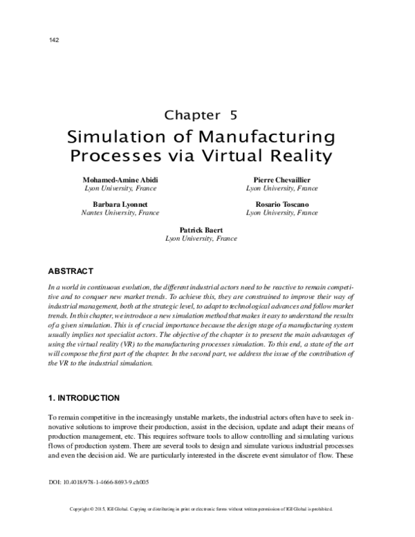 (PDF) Simulation of Manufacturing Processes via Virtual Reality
