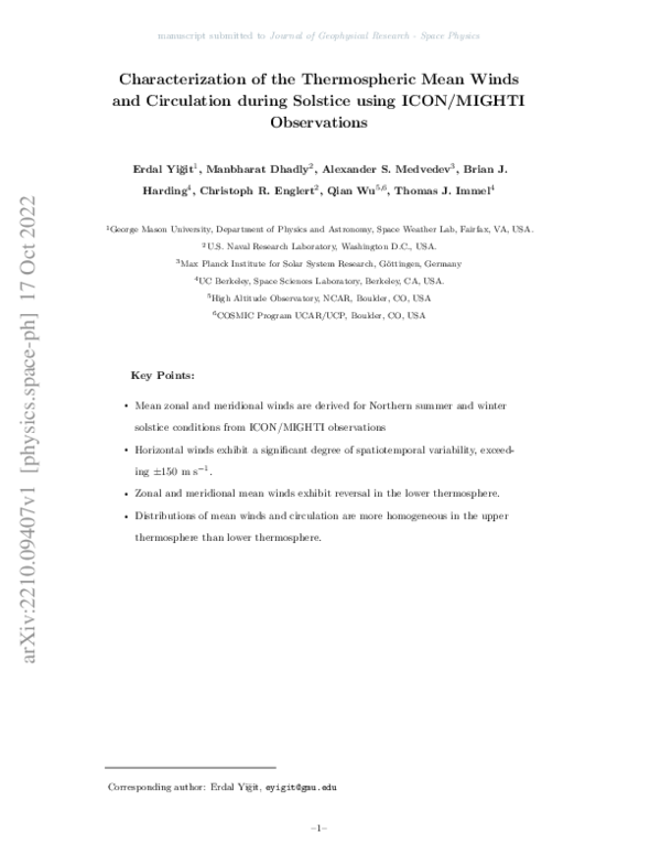 (PDF) Characterization of the Thermospheric Mean Winds and Circulation ...