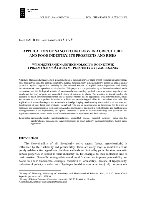 (PDF) Application Of Nanotechnology In Agriculture And Food Industry ...