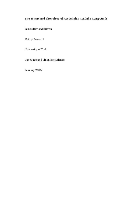 (PDF) The Syntax and Phonology of Aoyagi plus Rendaku Compounds