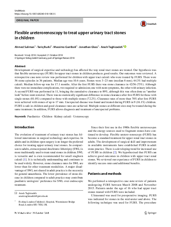(PDF) Flexible ureterorenoscopy to treat upper urinary tract stones in ...
