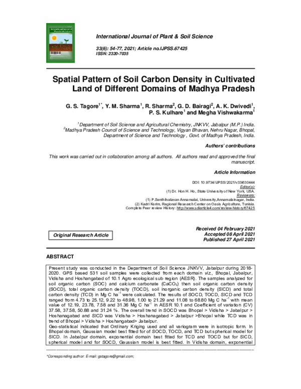 (PDF) Spatial Pattern of Soil Carbon Density in Cultivated Land of ...