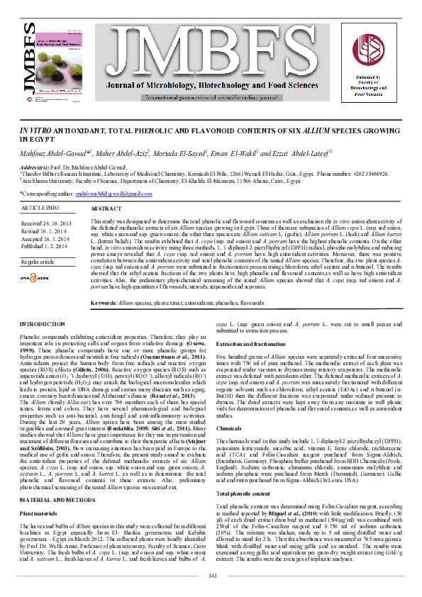 (PDF) In Vitro Antioxidant, Total Phenolic and Flavonoid Contents of ...
