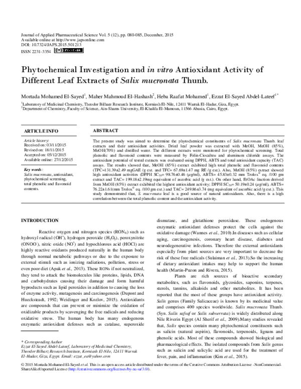 (PDF) Phytochemical Investigation and in vitro Antioxidant Activity of ...