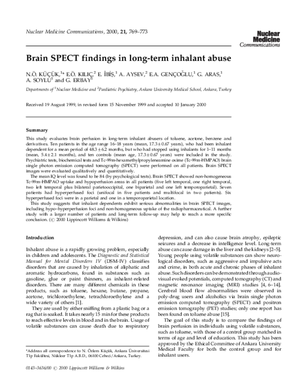 (PDF) Brain SPECT findings in long-term inhalant abuse