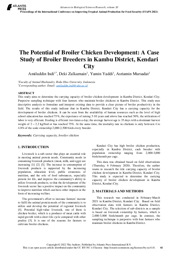 (PDF) The Potential of Broiler Chicken Development: A Case Study of ...