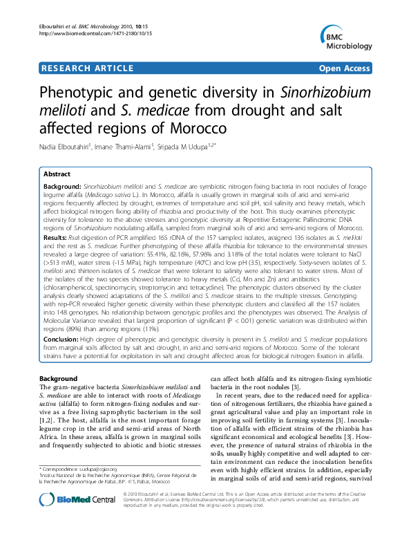 (PDF) Phenotypic and genetic diversity in Sinorhizobium meliloti and S ...