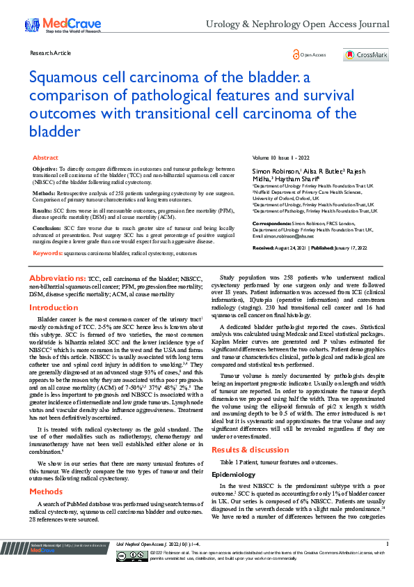 (PDF) Squamous cell carcinoma of the bladder. a comparison of ...