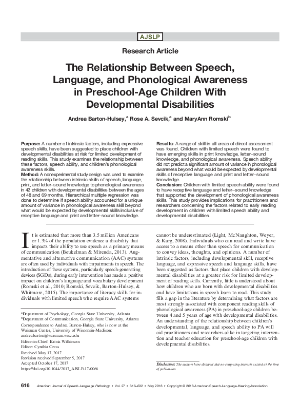 (PDF) The Relationship Between Speech, Language, and Phonological ...