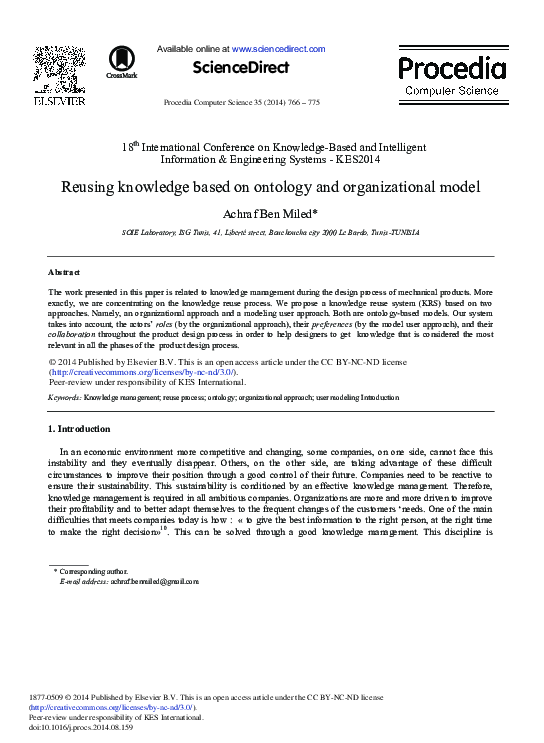 (PDF) Reusing knowledge based on Ontology and Organizational Model