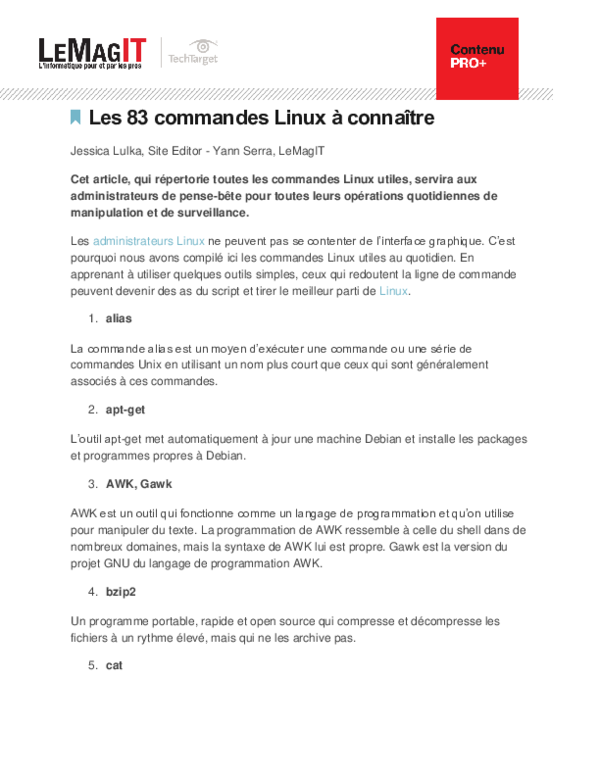 (PDF) Les 83 commandes Linux à connaître