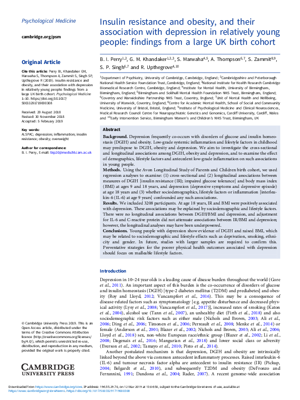(PDF) Insulin resistance and obesity, and their association with ...