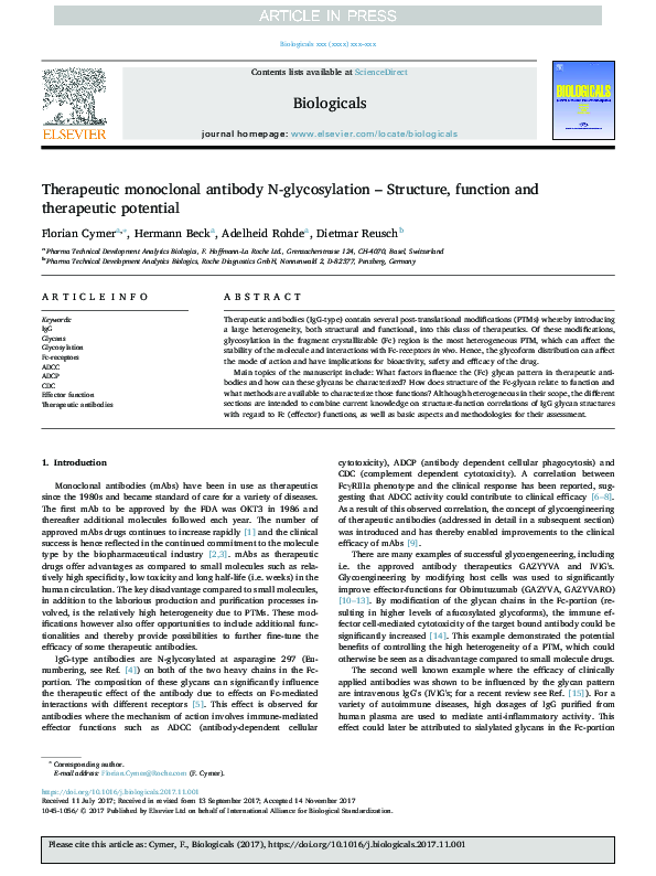 (PDF) Therapeutic monoclonal antibody N-glycosylation – Structure ...