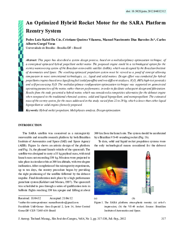(PDF) An optimized hybrid rocket motor for the SARA platform reentry ...