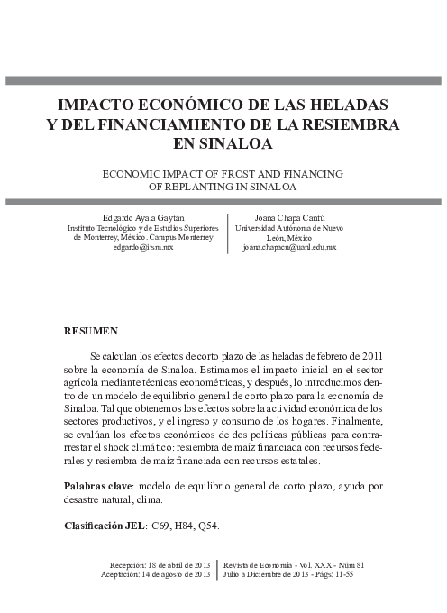 (PDF) Impacto económico de las heladas y del financiamiento de la ...
