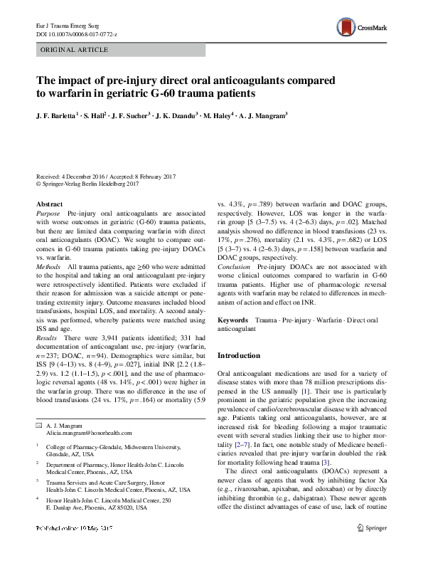 (PDF) The impact of pre-injury direct oral anticoagulants compared to ...