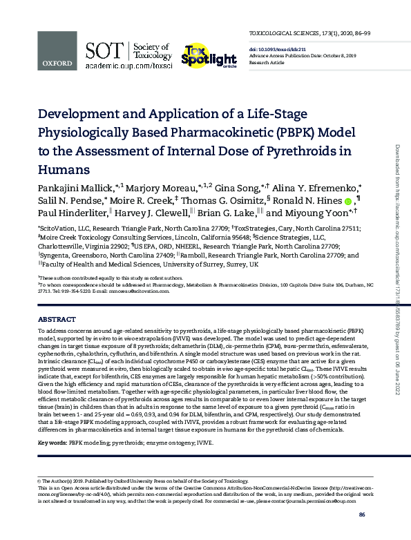 (PDF) Development and Application of a Life-Stage Physiologically Based ...